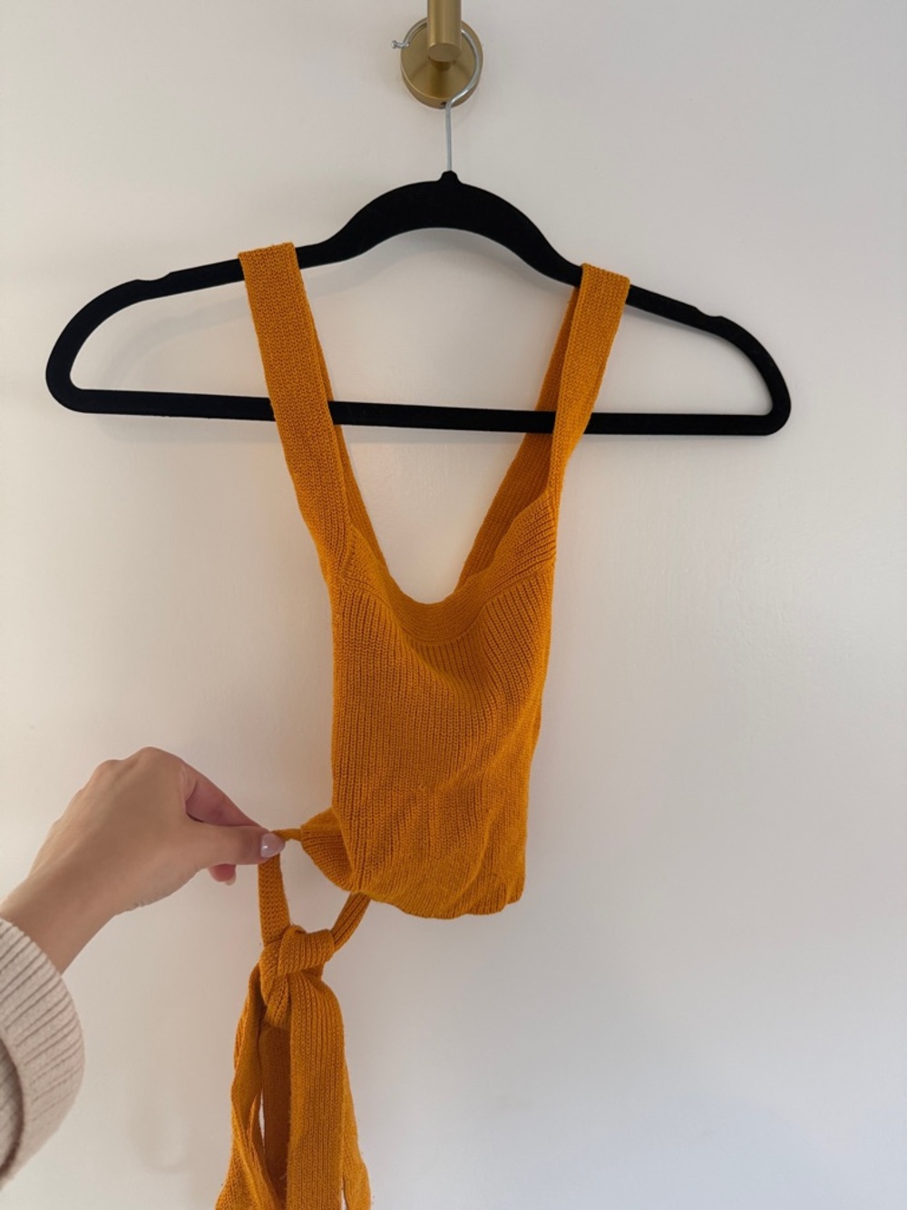Aritzia Mustard Knit Tie-Front Tank